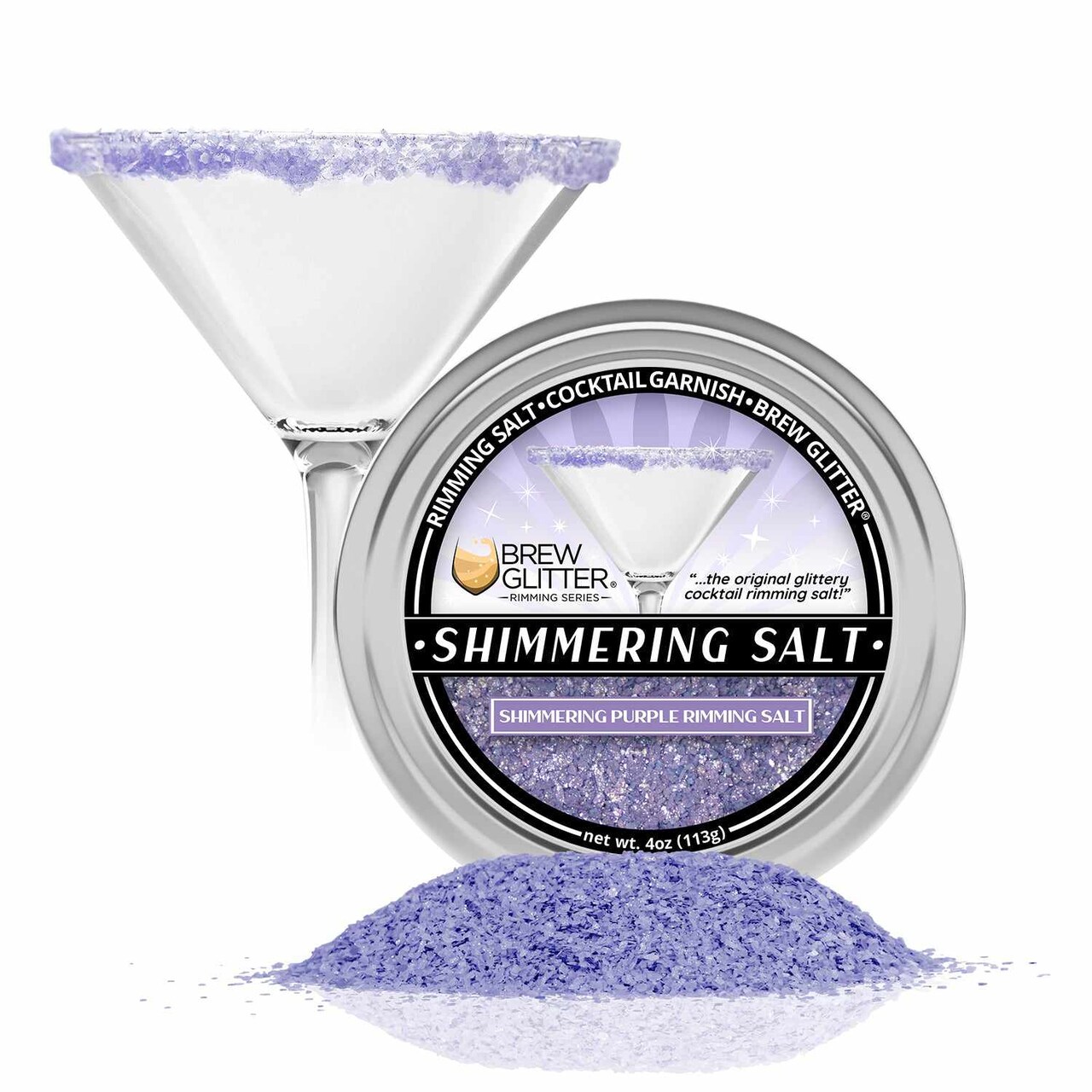 Brew Glitter - Shimmering Purple Rimming Salt (4oz, 1x Bar Tin) Edible Glitter Blended Cocktail Garnish for Mixed Drinks and Beverages